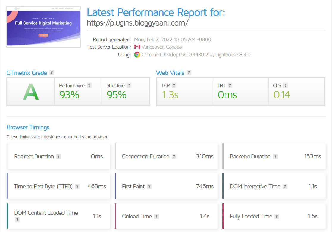 Cache Enabler GTmatrix Caching Test