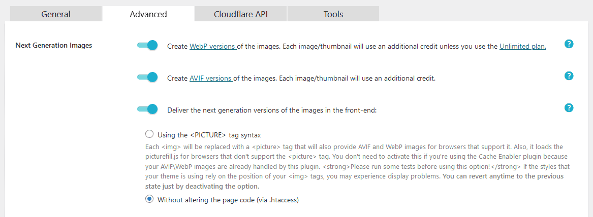 Generate and conditionally display WebP or Avif
