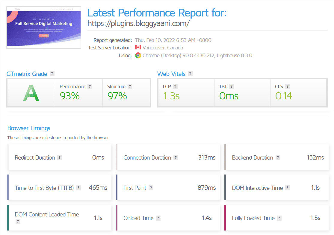 WP Fastest Cache Caching Test