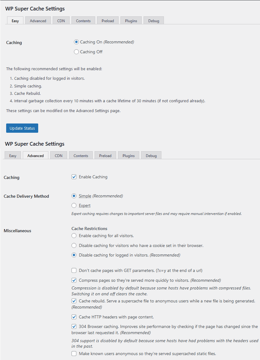 WP Super Cache Simple Caching Mode