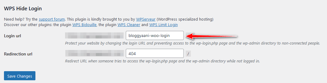 WPS Hide Login settings